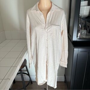 BNWT Leallo Beige Button Down Long Sleeve Shirt Dress Size Small